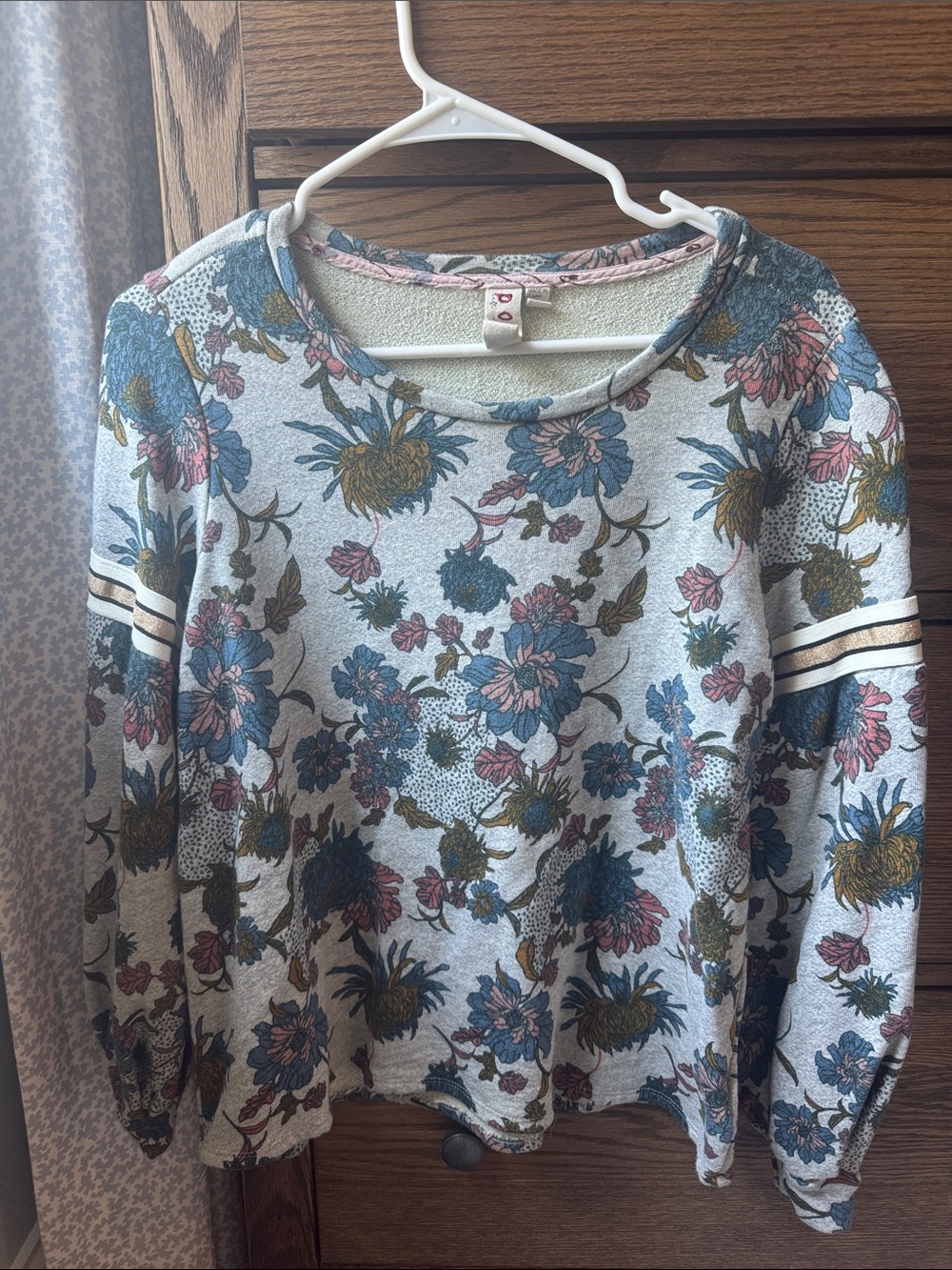Anthropologie Floral Crewneck Sweater in Blue, Pink & Olive